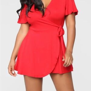 Fashion Nova Red Rhonda Wrap Romper